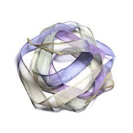 Hand-dyed Silk Ribbon Necklace 130x1.8cm Pink Mauve Lavender Yellow Green Khaki (SOIE148) - 8741140003095 