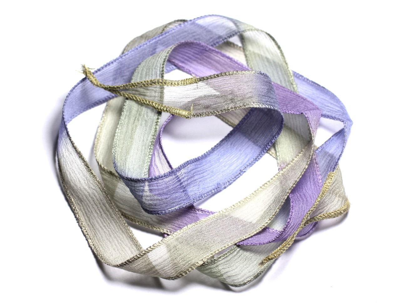Collier Ruban Soie teint à la main 130x1.8cm Rose Mauve Lavande Jaune Vert Kaki (SOIE148) - 8741140003095 
