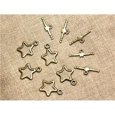 50pc - Fermoirs Toogle T Etoile Métal Bronze Qualité 22x16mm   4558550007384 