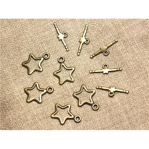 50pc - Fermoirs Toggle T Etoile Métal Bronze Qualité 22x16mm   4558550007384 