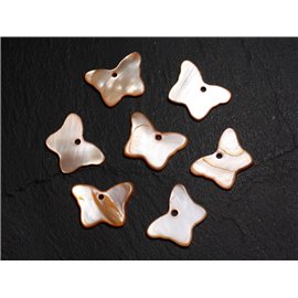 10pc - Pearls Charms Pendants Mother of Pearl Butterflies 20mm Orange - 4558550014290 