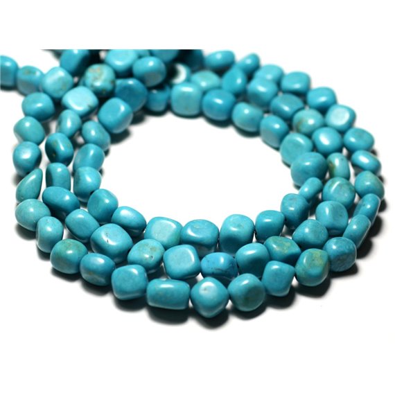 20pc - Perles Pierre Turquoise Synthese Nuggets Olives Ovales 7-10mm Bleu Turquoise - 8741140014336