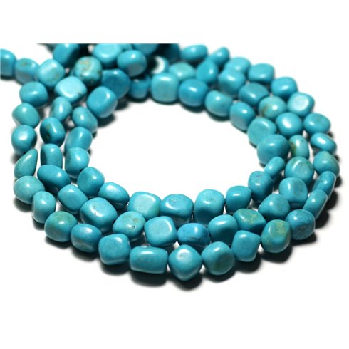 20pc - Perles Pierre Turquoise Synthese Nuggets Olives Ovales 7-10mm Bleu Turquoise - 8741140014336