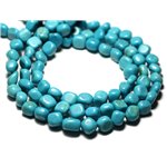 20pc - Perles Pierre Turquoise Synthese Nuggets Olives Ovales 7-10mm Bleu Turquoise - 8741140014336