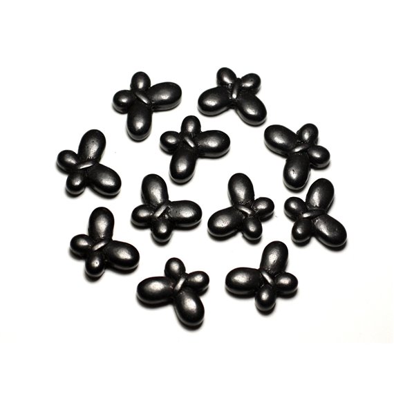 10pc - Perles de Pierre Turquoise synthèse Papillons 20mm Noir - 8741140014350 