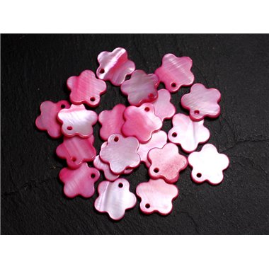 10pc - Perles Breloques Pendentifs Nacre Fleurs 15mm Rose Fuchsia -  4558550039972 