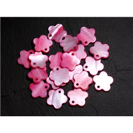 10st - Parel Bedels Hangers Parelmoer Bloemen 15mm Fuchsia Roze - 4558550039972 