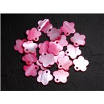 10pc - Perles Breloques Pendentifs Nacre Fleurs 15mm Rose Fuchsia -  4558550039972 