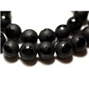 10pc - Perles de Pierre - Onyx Noir mat givré Papillon brillant Boules 8mm - 8741140014329 