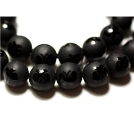 10pc - Perles de Pierre - Onyx Noir mat givré Papillon brillant Boules 8mm - 8741140014329  10pc - Perles de Pierre - Onyx Noir mat givré Papillon brillant Boules 8mm - 8741140014329