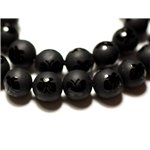10pc - Perles de Pierre - Onyx Noir mat givré Papillon brillant Boules 8mm - 8741140014329 