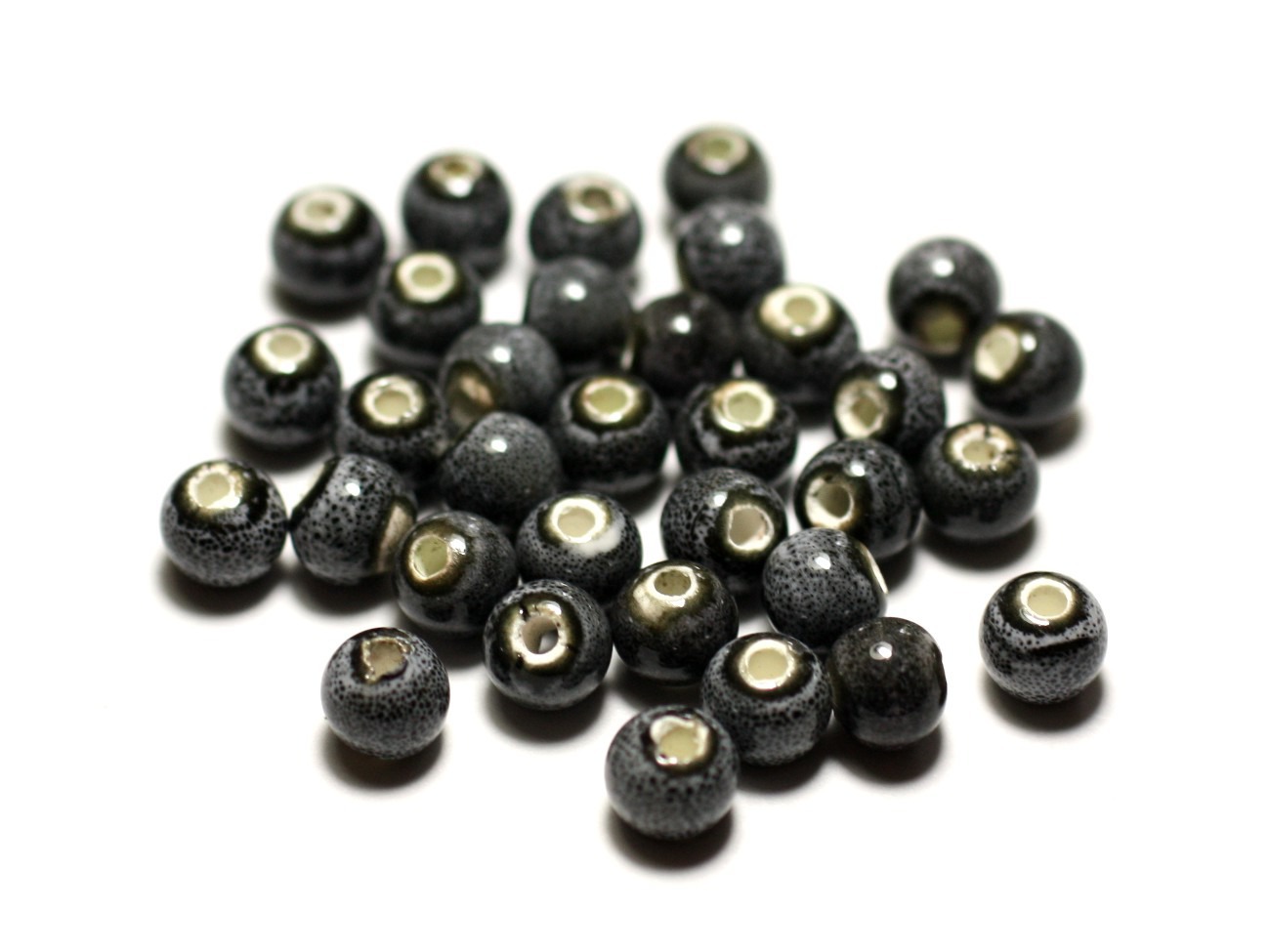 20pc - Perles Céramique Porcelaine Boules 6mm Gris tacheté - 8741140010529 
