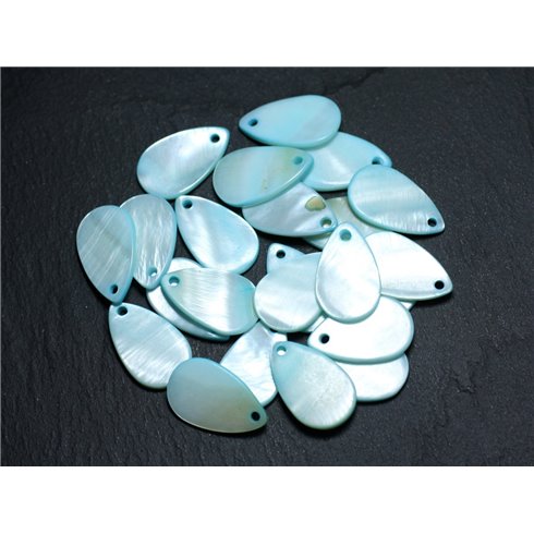 10pc - Perles Breloques Pendentifs Nacre - Gouttes 19mm Bleu Turquoise clair pastel - 4558550004901