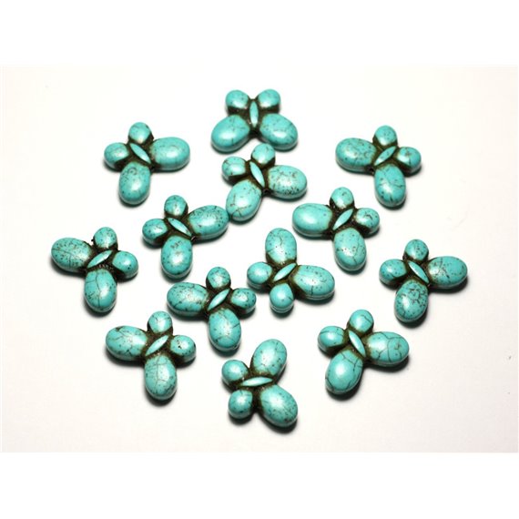 10pc - Perles de Pierre Turquoise synthèse Papillons 20mm Bleu Turquoise - 8741140014367 
