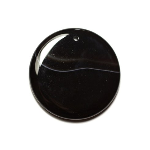 N11 - Pendentif Pierre semi précieuse - Agate noire et blanche rond 48mm - 8741140014152 