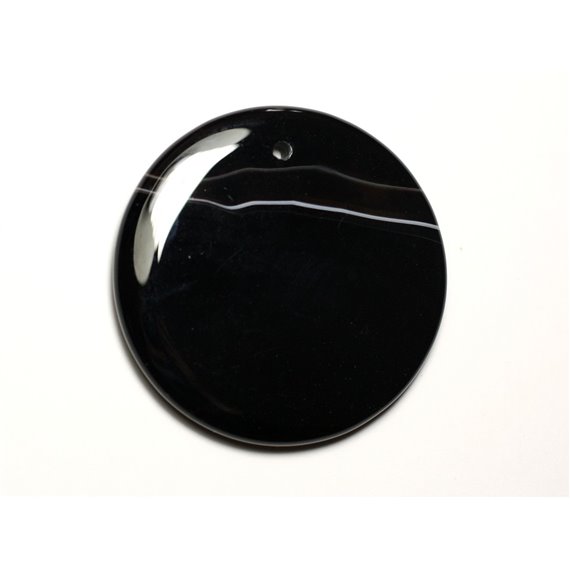 N19 - Pendentif Pierre semi précieuse - Agate noire et blanche rond 49mm - 8741140014237 