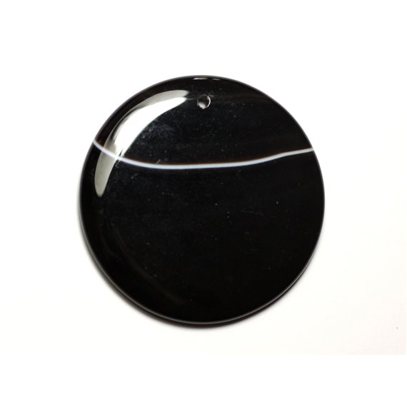 N17 - Pendentif Pierre semi précieuse - Agate noire et blanche rond 51mm - 8741140014213 