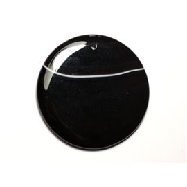 N17 - Semi precious stone pendant - Black and white agate round 51mm - 8741140014213 