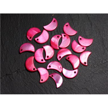 10pc - Perles Breloques Pendentifs Nacre Lune 13mm Rouge Rose - 4558550012692 