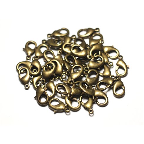 100pc - Fermoirs Mousquetons 15mm Métal Bronze Qualité - 8741140010505 