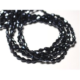 43cm strand 72pc approx - Glass Beads - Faceted Drops 6x4mm Shiny black iridescent - 8741140010512 