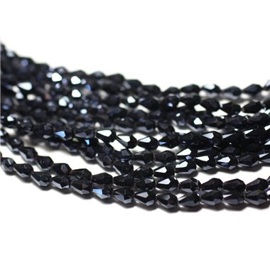 Fil 43cm 72pc env - Perles Verre - Gouttes Facettées 6x4mm Noir brillant irisé - 8741140010512 