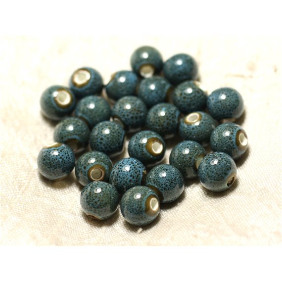 10pc - Perles Céramique Porcelaine Bleu Turquoise tacheté Boules 10mm - 8741140010543 