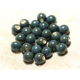 10pc - Ceramic Porcelain Beads Turquoise Blue spotted Balls 10mm - 8741140010543 