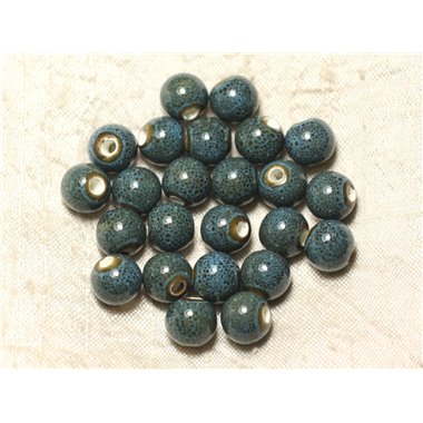 10pc - Perles Céramique Porcelaine Bleu Turquoise tacheté Boules 10mm - 8741140010543 