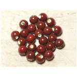 10pc - Perles Céramique Porcelaine Boules 10mm Rouge Bordeaux tacheté - 8741140010536 