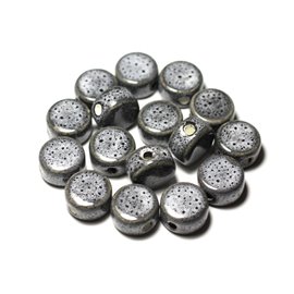 4pc - Porcelain Ceramic Beads Palets 15mm Gray Black - 8741140010550 