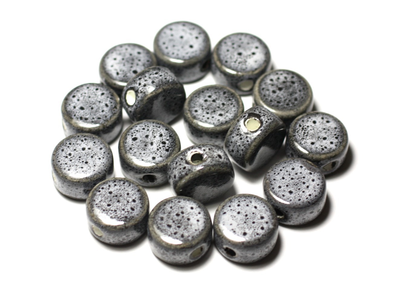 4pc - Perles Céramique Porcelaine Palets 15mm Gris Noir - 8741140010550 