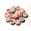 4pc - Perles Céramique Porcelaine Palets 15mm Marron Rose Bleu Pastel - 8741140010574 