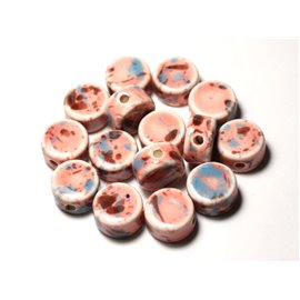 4pc - Porcelain Ceramic Beads Palets 15mm Brown Pink Blue Pastel - 8741140010574 