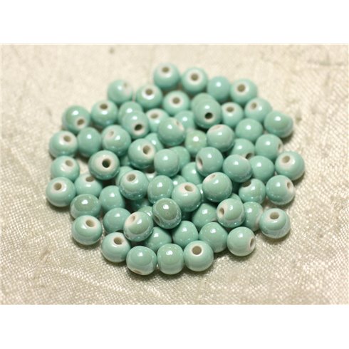 20pc - Perles Céramique Porcelaine Boules 6mm Vert Turquoise pastel irisé -  8741140010581 