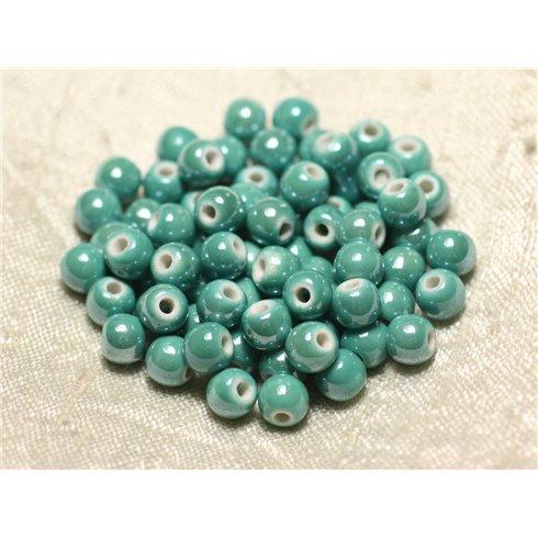 20pc - Perles Céramique Porcelaine Boules 6mm Vert Turquoise irisé -  8741140010604 