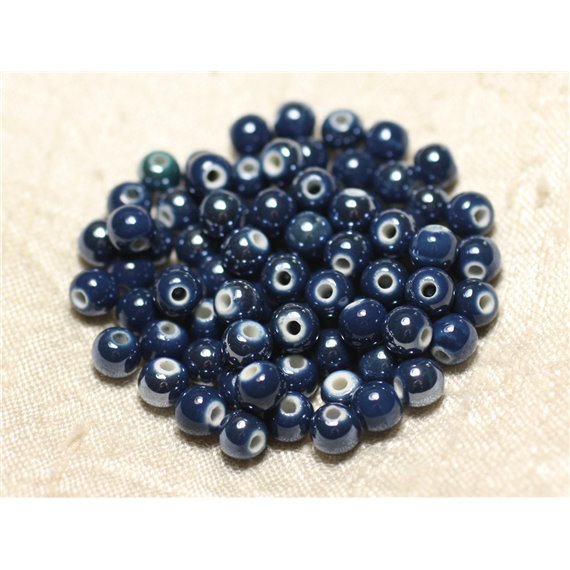 20pc - Perles Céramique Porcelaine Boules 6mm Bleu Marine irisé -  8741140010598 