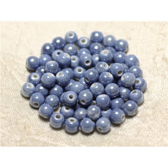 20pc - Perles Céramique Porcelaine Boules 6mm Bleu Lavande Pastel irisé -  8741140010611 