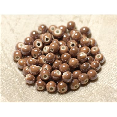 20pc - Perles Céramique Porcelaine Boules 6mm Marron Beige irisé -  8741140010628 