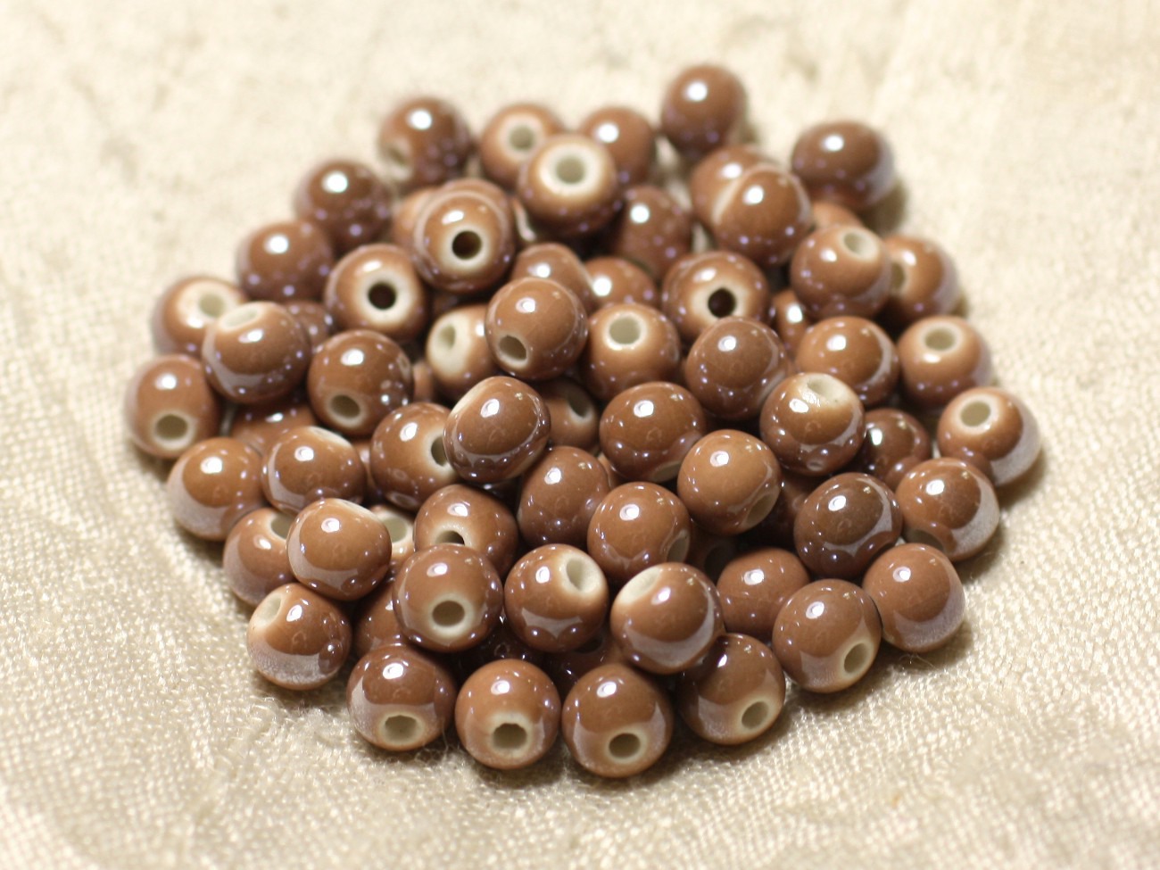 20pc - Perles Céramique Porcelaine Boules 6mm Marron Beige irisé -  8741140010628 