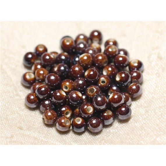 20pc - Perles Céramique Porcelaine Boules 6mm Marron Café irisé -  8741140010697 