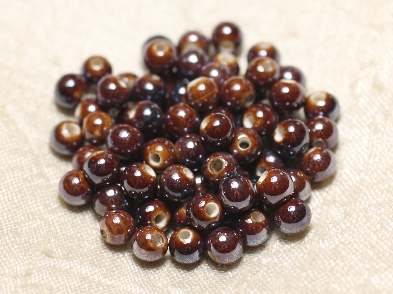 20pc - Perles Céramique Porcelaine Boules 6mm Marron Café irisé -  8741140010697 
