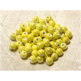 20pc - Perlas de cerámica de porcelana 6mm Amarillo iridiscente - 8741140010642 