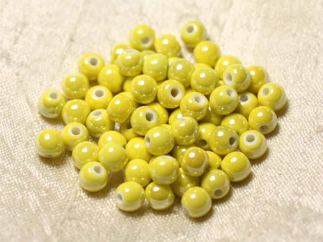20pc - Perles Céramique Porcelaine Boules 6mm Jaune irisé -  8741140010642 