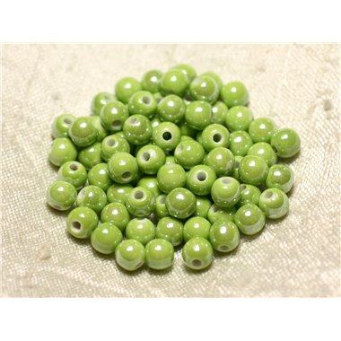 20pc - Perles Céramique Porcelaine Boules 6mm Vert clair anis irisé -  8741140010666 