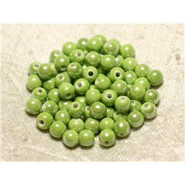 20pc - Porcelain Ceramic Beads Balls 6mm Light green anise iridescent - 8741140010666 