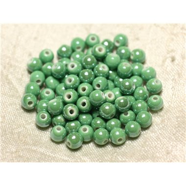 20pc - Perles Céramique Porcelaine Boules 6mm Vert pomme irisé -  8741140010673 