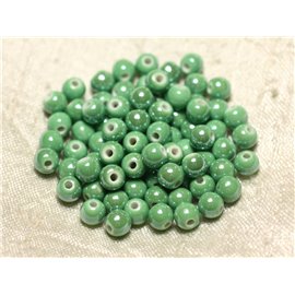 20pz - Sfere di perle in ceramica porcellana 6mm Verde mela iridescente - 8741140010673 