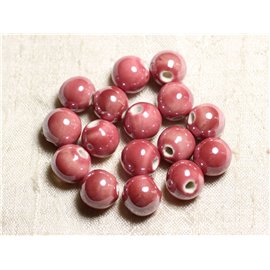 4pc - Perlas de cerámica de porcelana Bolas 14mm Rosa claro Coral iridiscente - 8741140013940 