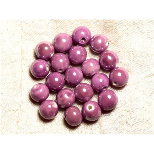 4pc - Perles Céramique Porcelaine Boules 14mm Rose mauve irisé -  8741140013957 